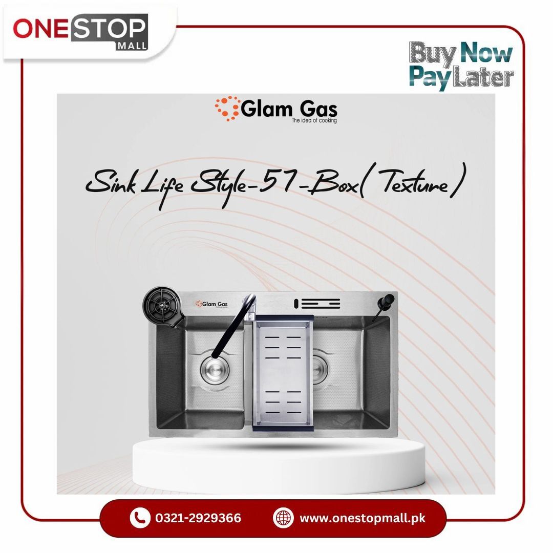 Glam Gas LIFE STYLE-57-BOX (Texture) kitchen Sink Glass Washer S.S Basket Brand Warranty