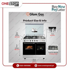 Glam Gas Cooking Range (Gas) Glamour 34” Tempered Glass Auto Ignition System (Natural Gas & LPG) Brand Warranty