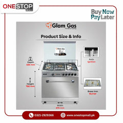 Glam Gas Cooking Range (Gas) BAKER’S 34 Full Stainless Steel Heavy Grill Auto Ignition System (Natural Gas & LPG) Brand Warranty