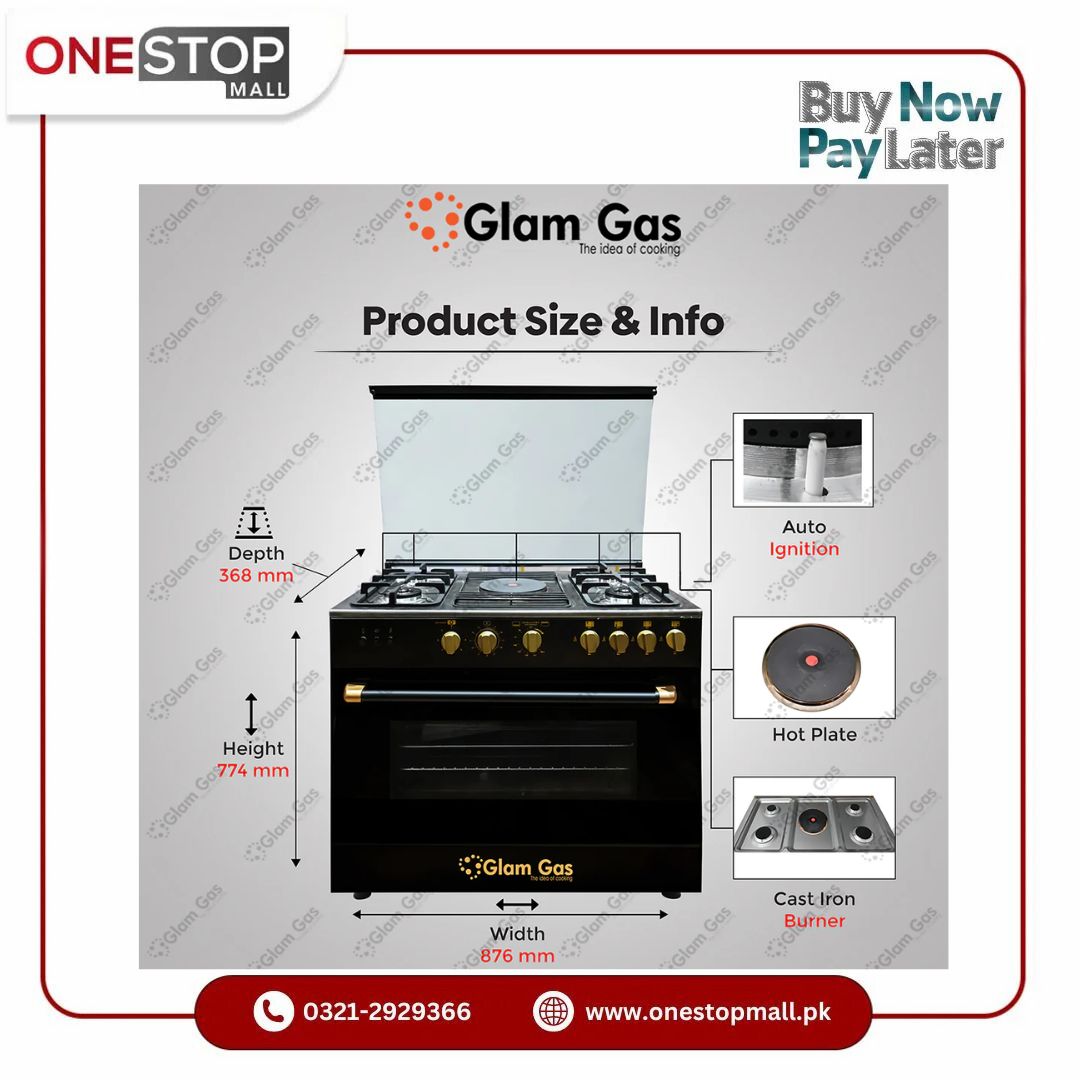 Glam Gas Cooking Range Hybrid 34 Double Tempered Glass Auto Ignition (Natural Gas & LPG) Brand Warranty