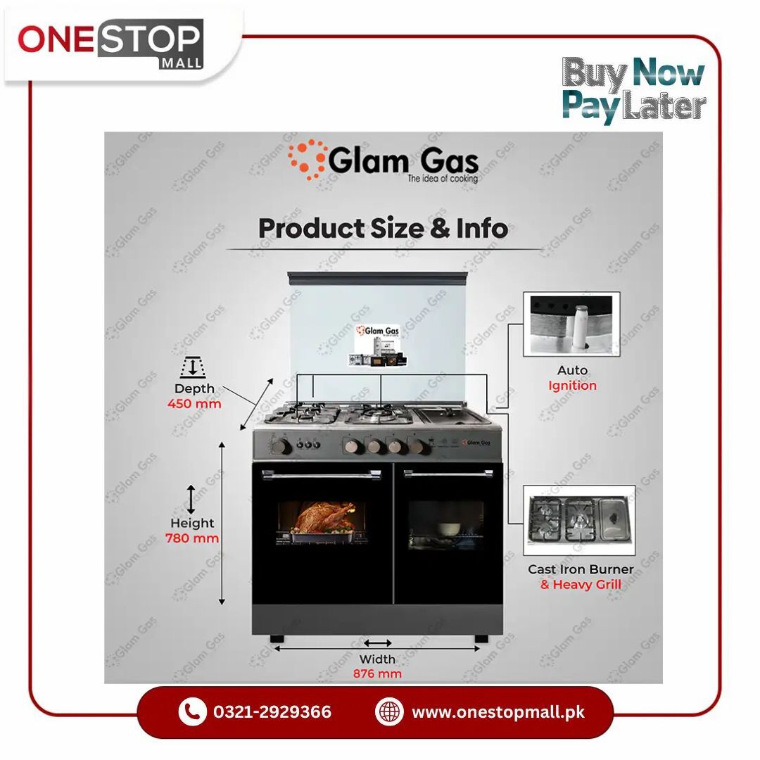 Glam Gas Cooking Range Glamour 34 Gray Tempered Glass Auto Ignition (Natural Gas & LPG) Brand Warranty