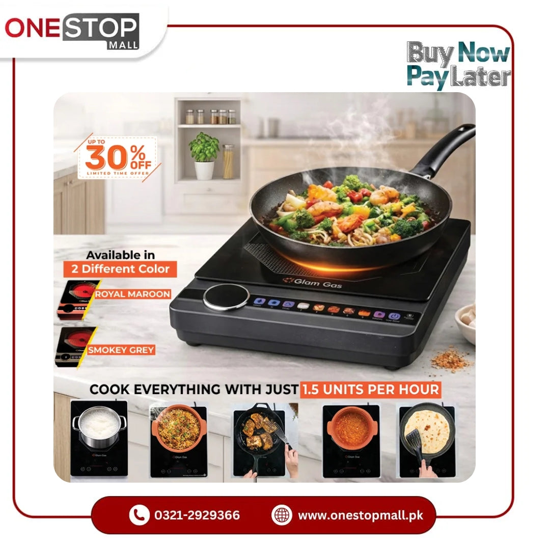 Glam Gas Infrared Ceramic Cooker HOT Plate GLOW-12 (Royal Maroon) & (Smokey Grey) Energy-Saving Electric Stove