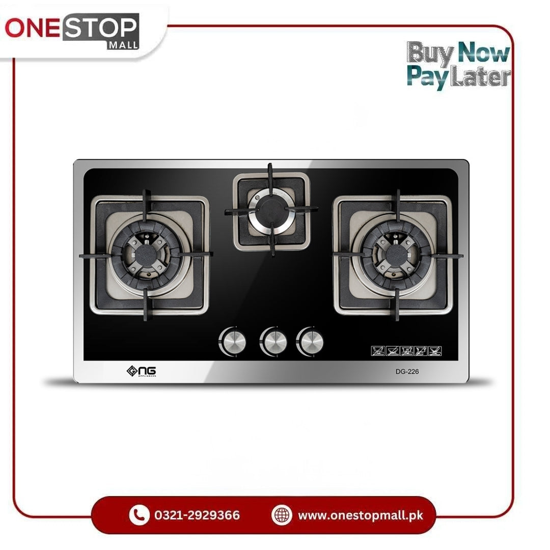 Nasgas Built In Hobs DG-226 (Glass Top) 8mm Thick Square Shape Tempered Glass Top 1 Year Brand Warranty