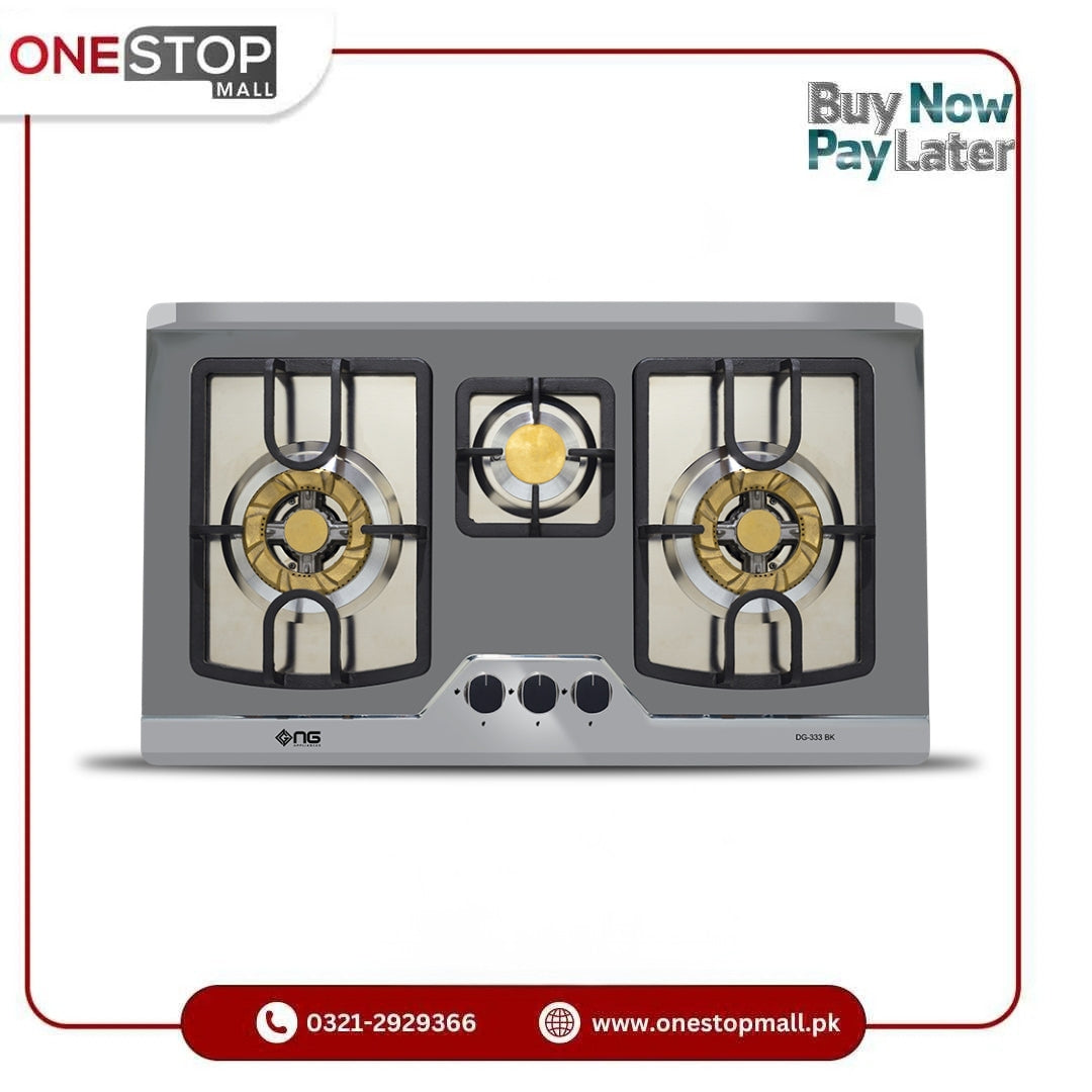 Nasgas Built In Hobs  DG-333 BK (Steel Top) Heavy gauge double shade steel top 1 Year Brand Warranty