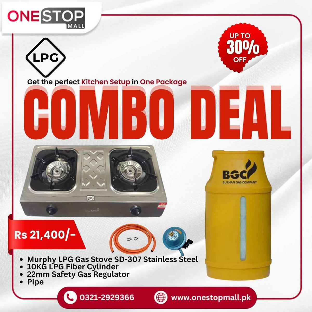 LPG Package Murphy LPG Gas Stove SD-307 Murphy LPG Cylinder 10Kg Powered by BGC Fiber Cylinder Gas Pipe Regulator