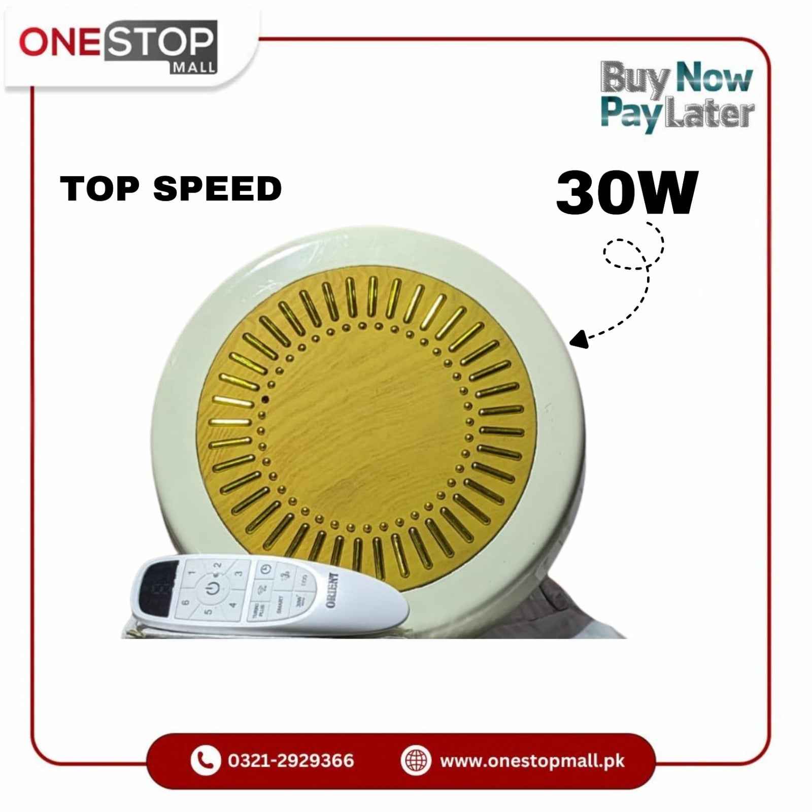 Orient Ceiling Fan Top Speed 30W Inverter 56'' Energy Efficient Brand Warranty