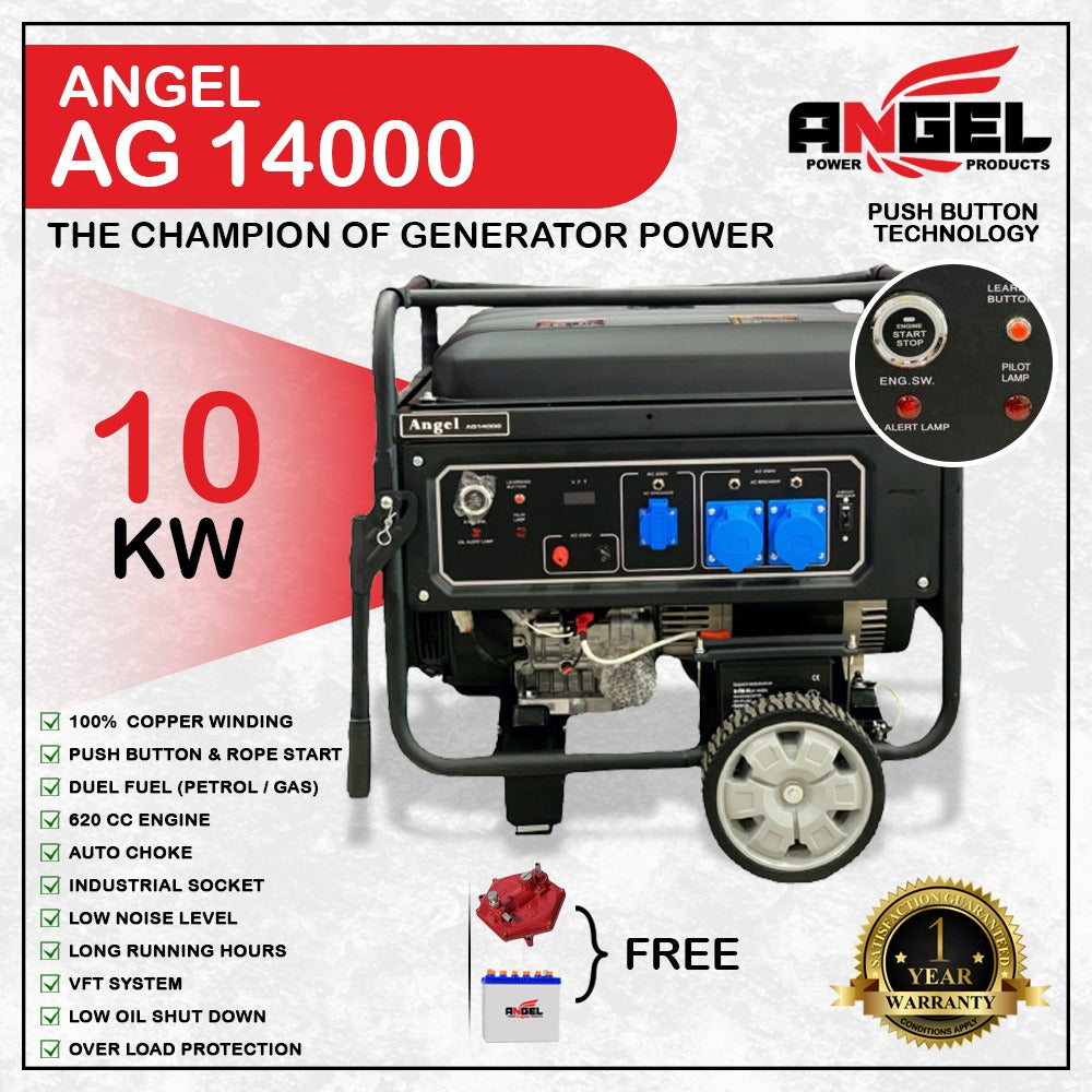 Angel Generator AG14000 14. KVA 10000 Watt (10.0KW) Low Noice Alternator: 100% COPPER Volt Meter: DIGITAL  1 Year Brand Warranty