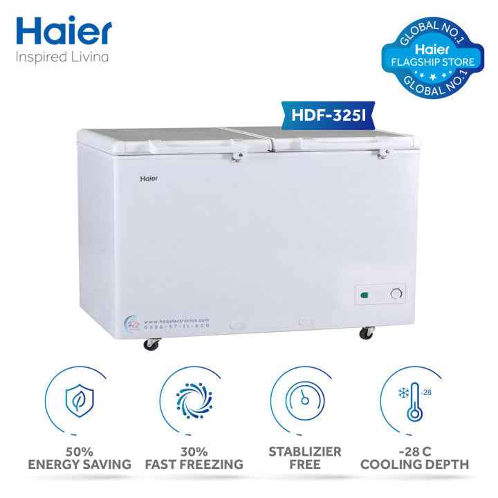 Haier Deep Freezer 12 Cu Ft/Inverter/Twin Door/HDF325I (50 Energy Sa