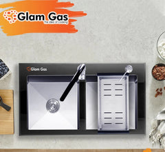 Glam Gas LIFE STYLE-12-GLASS kitchen Sink Double Bowl Hand Made Stainless Steel W/Glass Brand Warranty