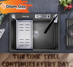 Glam Gas Lifestyle 11 BK Kitchen Sink Soap Dispenser S.S Basket Glass Washer Brand Warranty