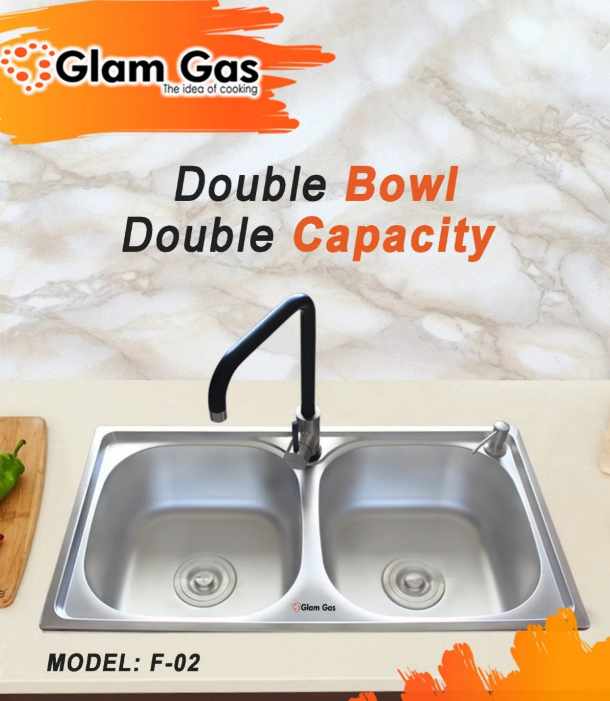 Glam Gas F-02 Kitchen Sink Stainless Steel Waste Pipe Kit Brand Warranty