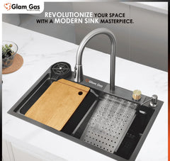 Glam Gas Life Style 11-12 (Texture) Water Fall Waste Pipe Kit S.S Basket 1 Year Brand Warranty