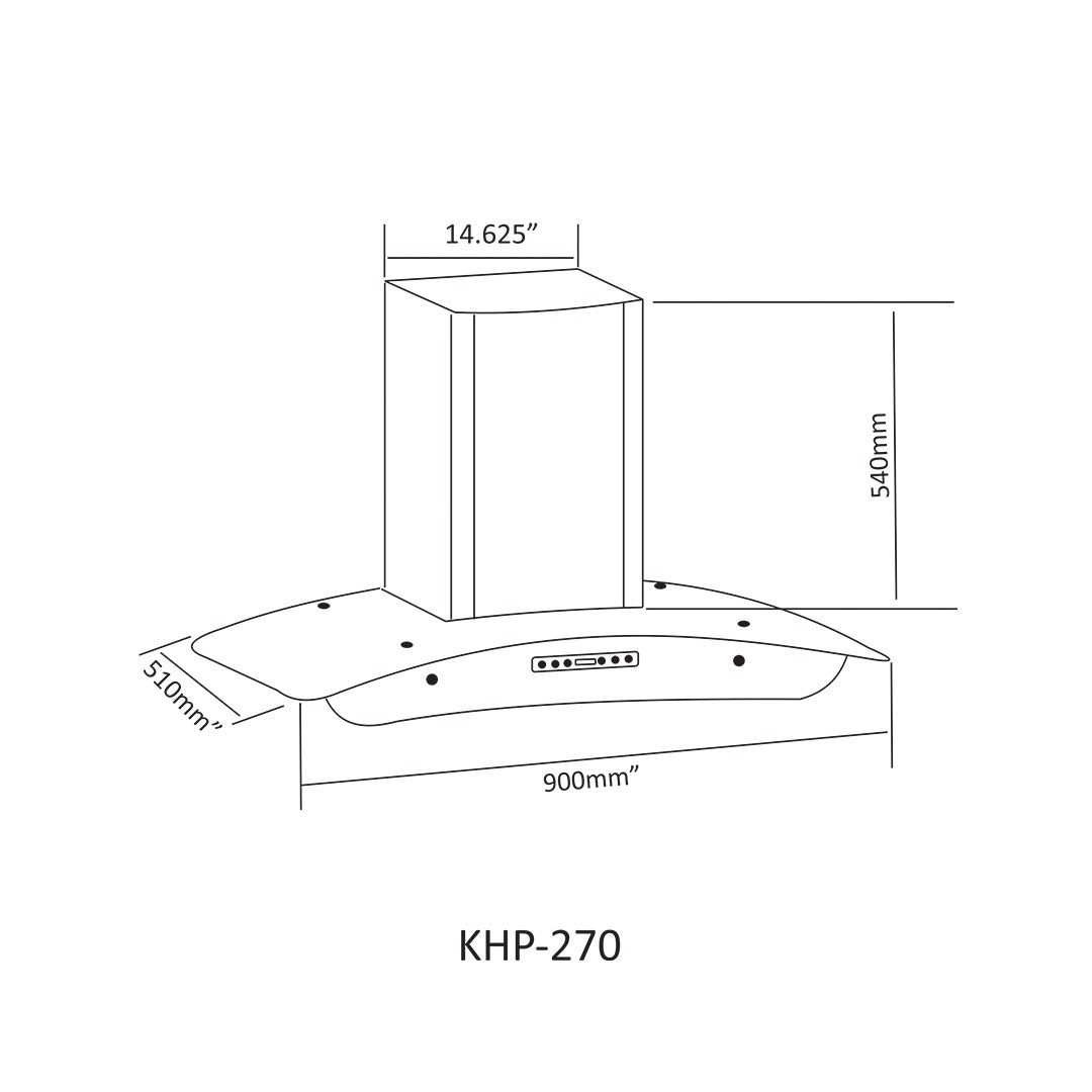 Nasgas Kitchen Hood KHP-270 35inch Push button operating system panel Front Tempered Glass 1 Year Brand Warranty