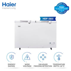Haier Deep Freezer 13.60 Cu Ft/Inverter/Double Door Series/HDF-385I (Inverter+Balanced Cooling+Super Freeze Function+Ref&DF Separate) Deep Freezer