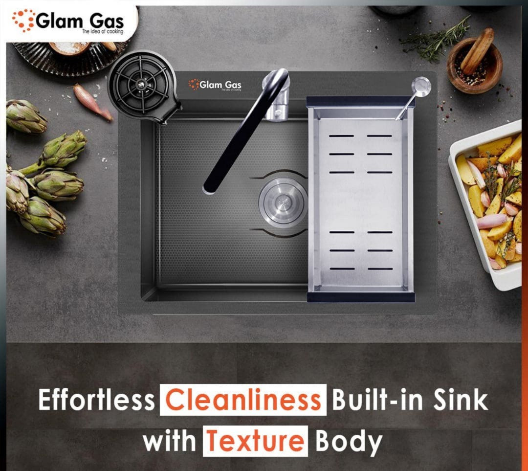 Glam Gas Sink Lifestyle 11 BK (Texture) Single Kitchen Bowl Stainless steel sink Brand Warranty