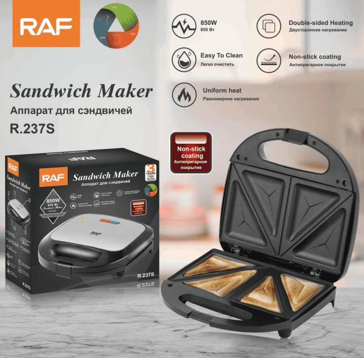 RAF Sandwich Maker R-237S 850W (2 Slice) Panini Maker Grilled Cheese Machine, Tuna Melt Brand Warranty