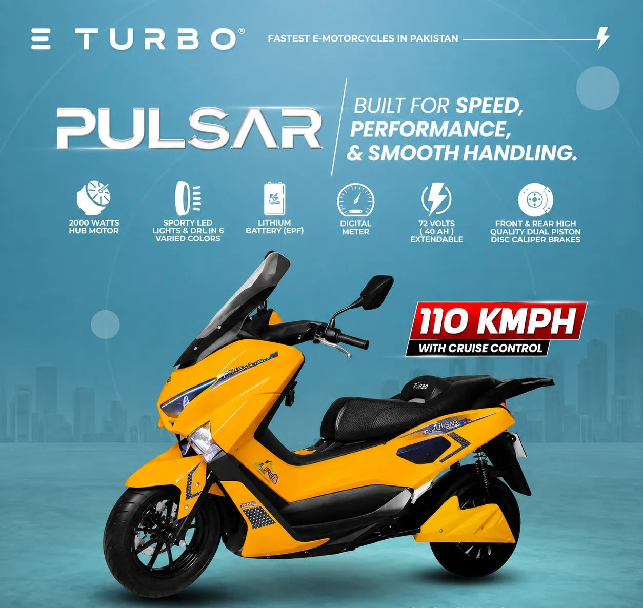 E-TURBO Pulasar Electric Scooter ( Only For Karachi Self Pickup ) ( Without Registration )