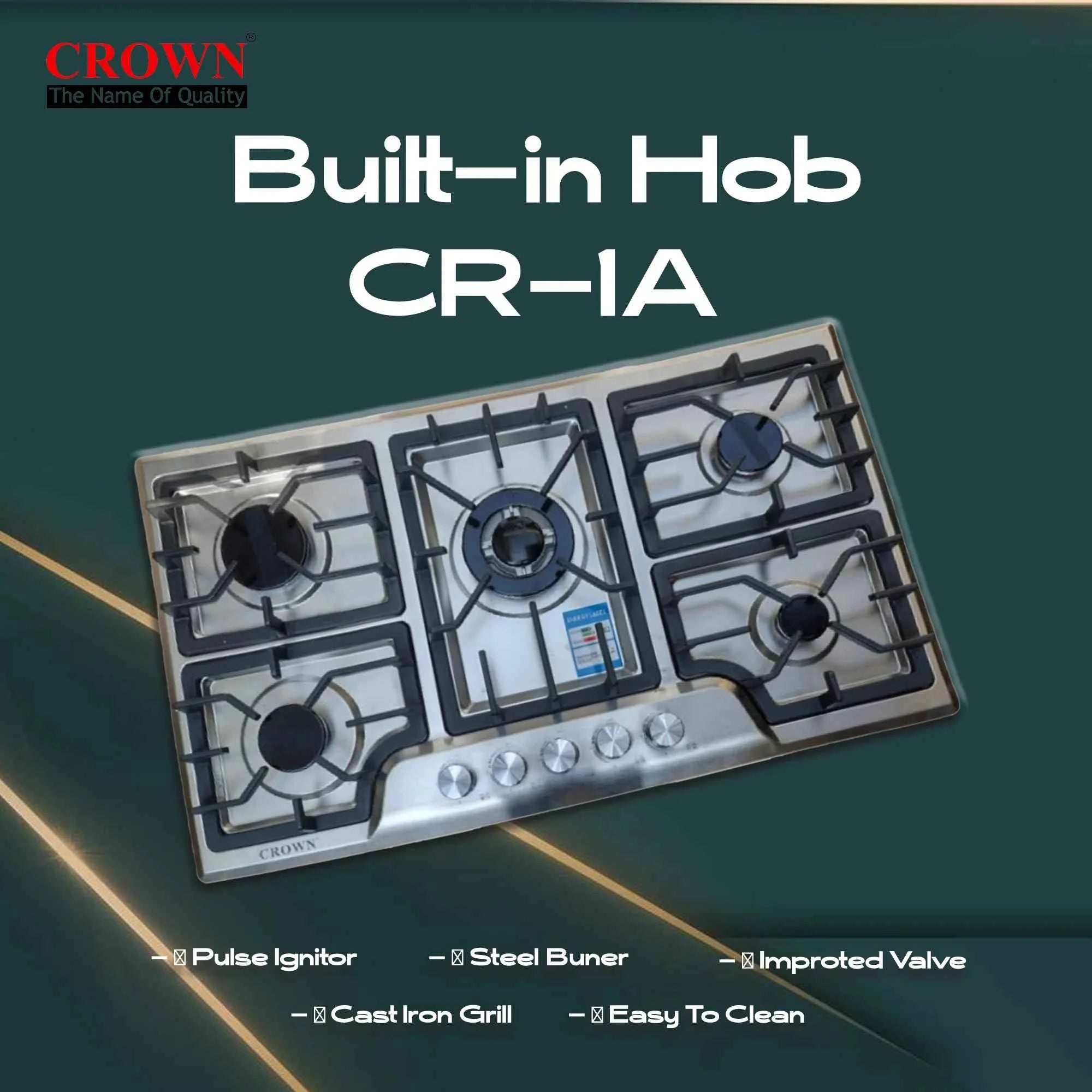 Crown CR-1A Built-In Gas Hob – Single Burner Compact Stainless Steel Cooktop for Small Kitchens