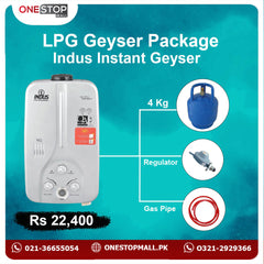 Package Indus 07 Liter Instant Geyser White New Star Cylinder 4 Kg 3 Star Regulator And Gas Pipe 6 Fit