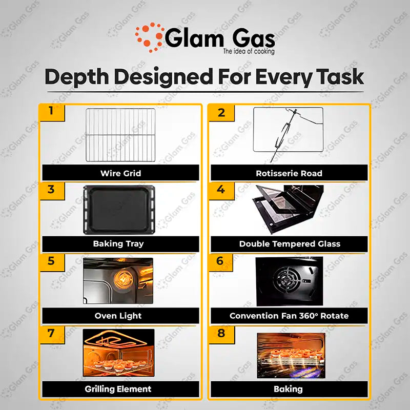Glam Gas Built in Oven Black Forest Black Electric +Gas Conventional heat