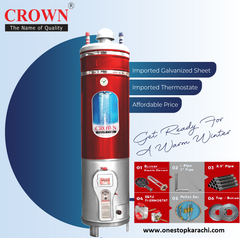 Crown Storage Geyser 15 Gallons Gauge : 12 x 16 Imported GI Pipe Electric + Gas_ Geyser 1 Year Brand Warranty