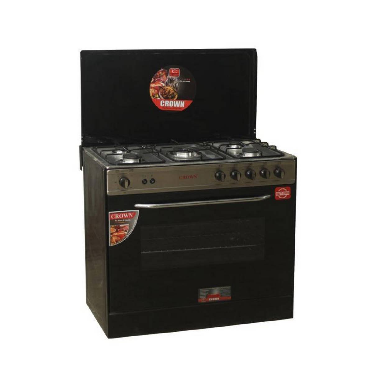 Crown Cooking Range 34inch 34"M - SS Top Non - Magnetic Auto Ignition Five Burner Tempered Glass 1 Year Brand Warranty