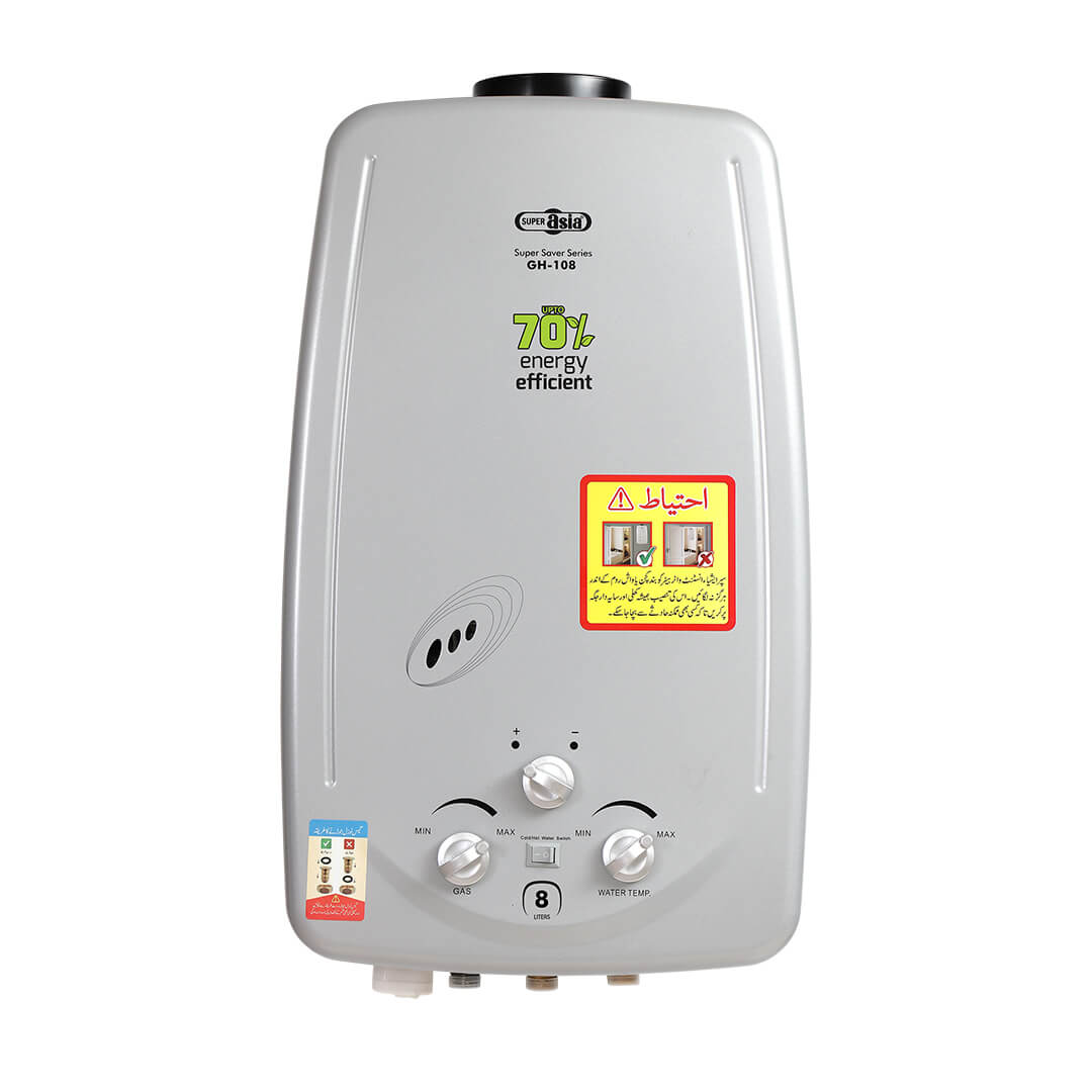 Super Asia Instant Gas Water Heater GH-108 Di Super Saver Series Dual ignition New Modle 2023 Natural Gas Use 1 Year Brand Warranty