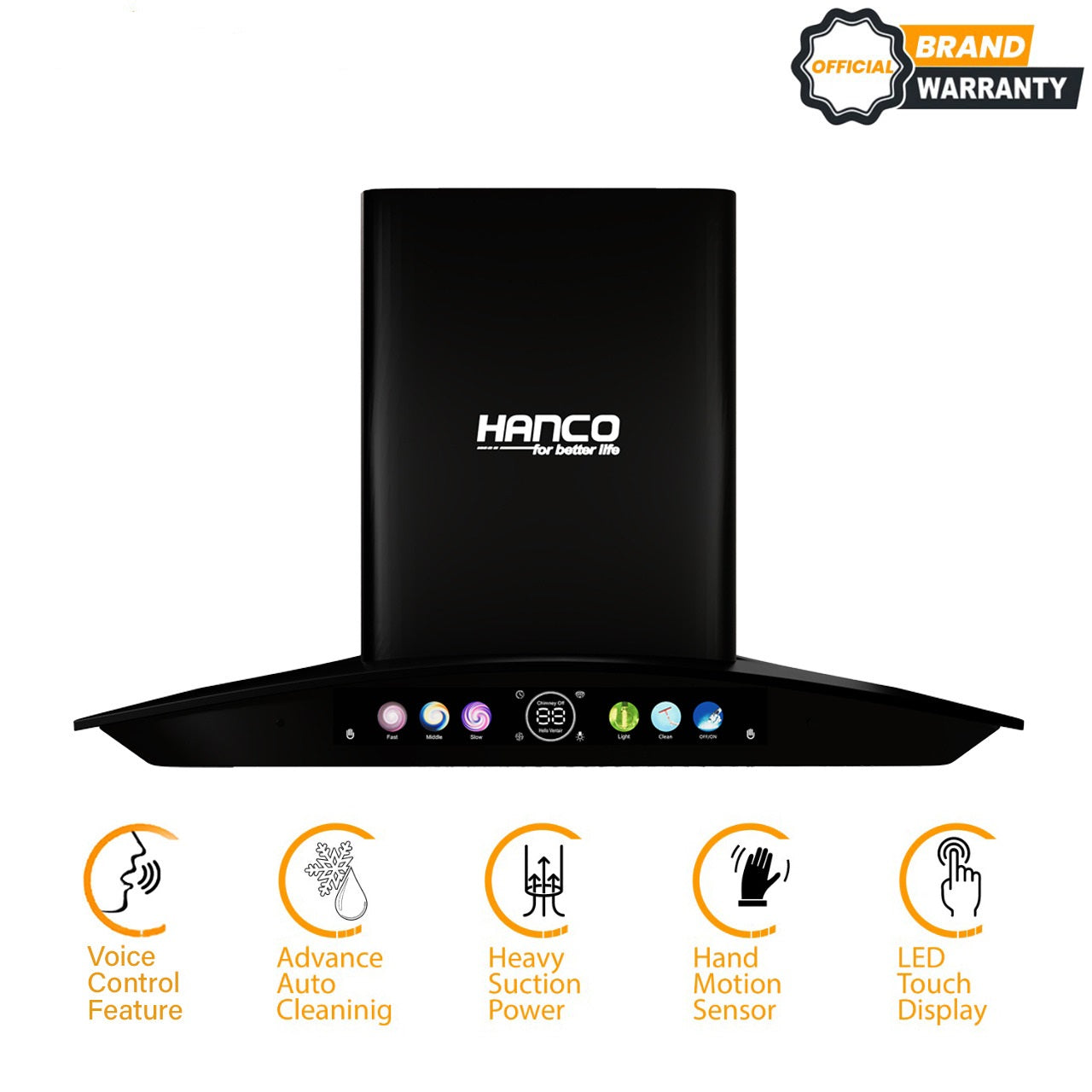 Hanco Hood with Smart Voice Control Model HDE-85 Advance Auto Cleaning, Hand Motion Sensor 1 Year Brand Warranty